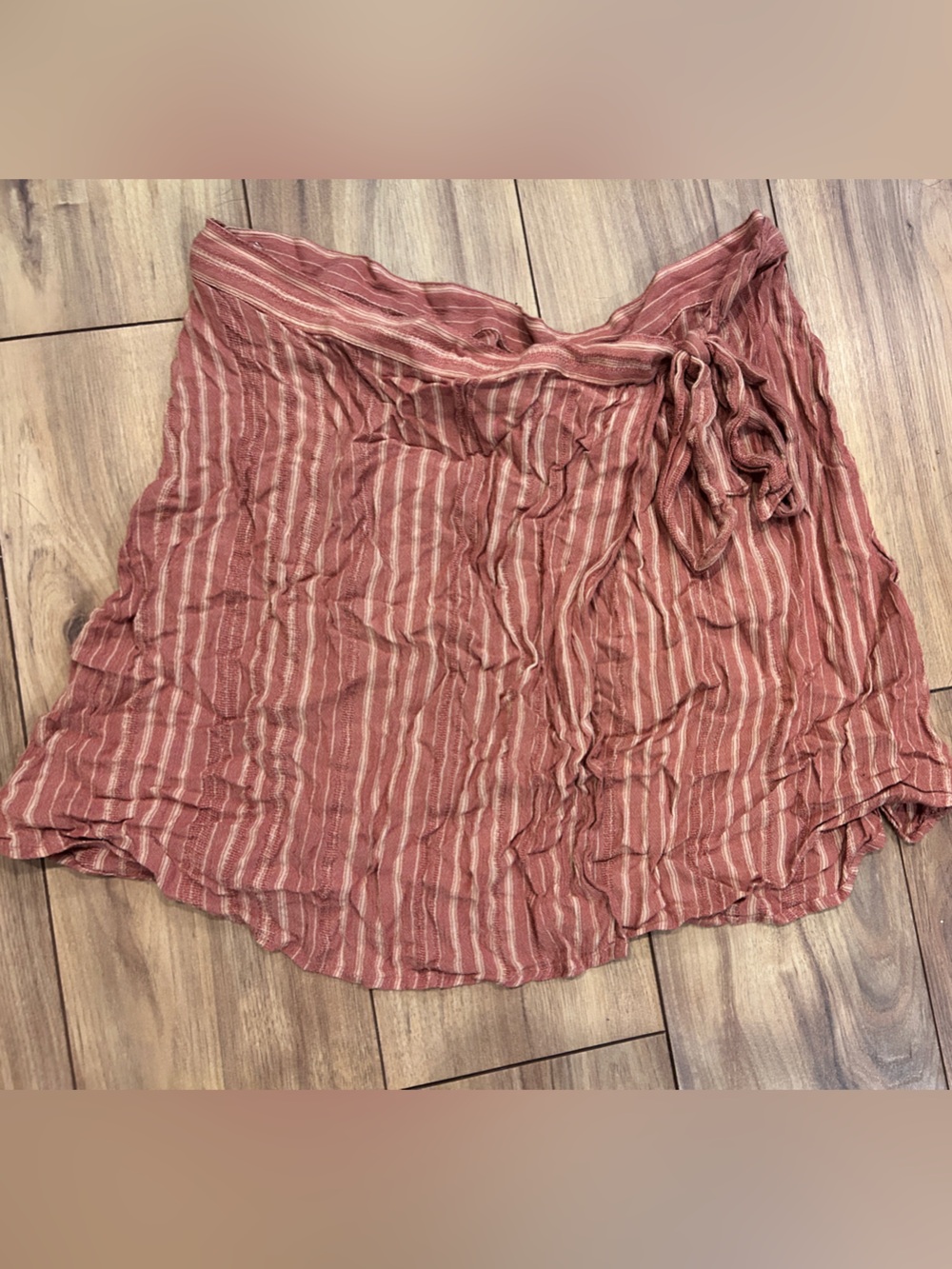 American Eagle Outfitters Rust-Striped Wrap Mini Skirt
